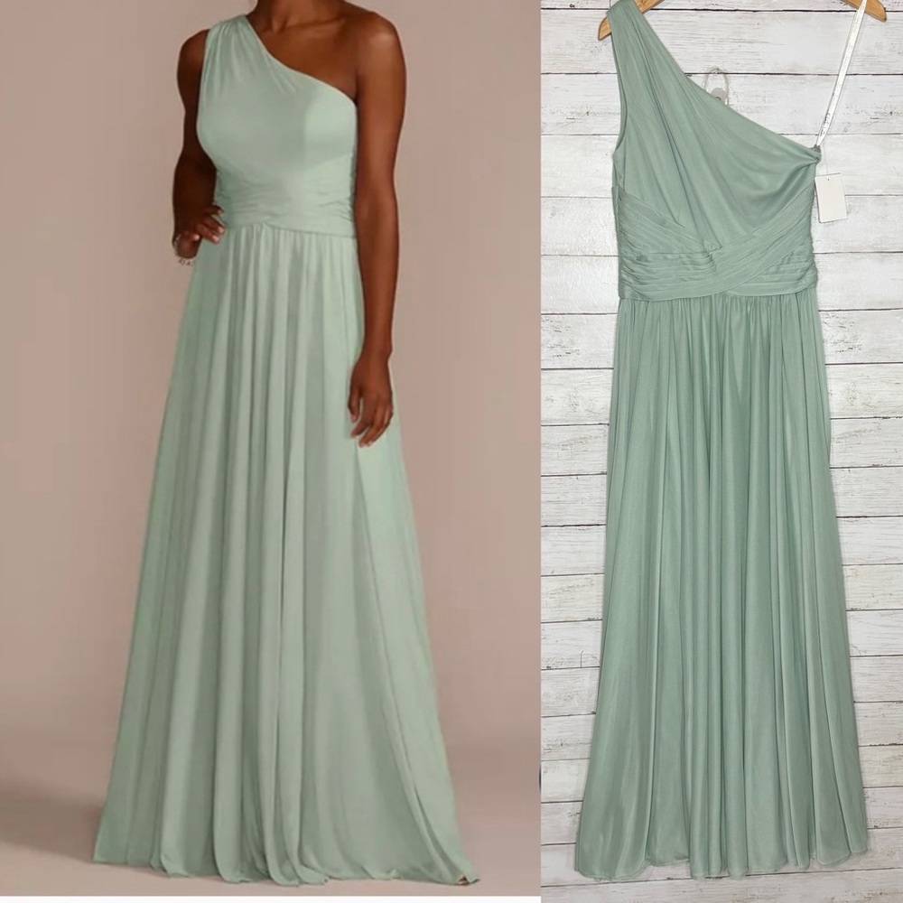 DB Studio Celebrate Sage Green Mesh One-Shoulder Dress Full Skirt NWT Size 4